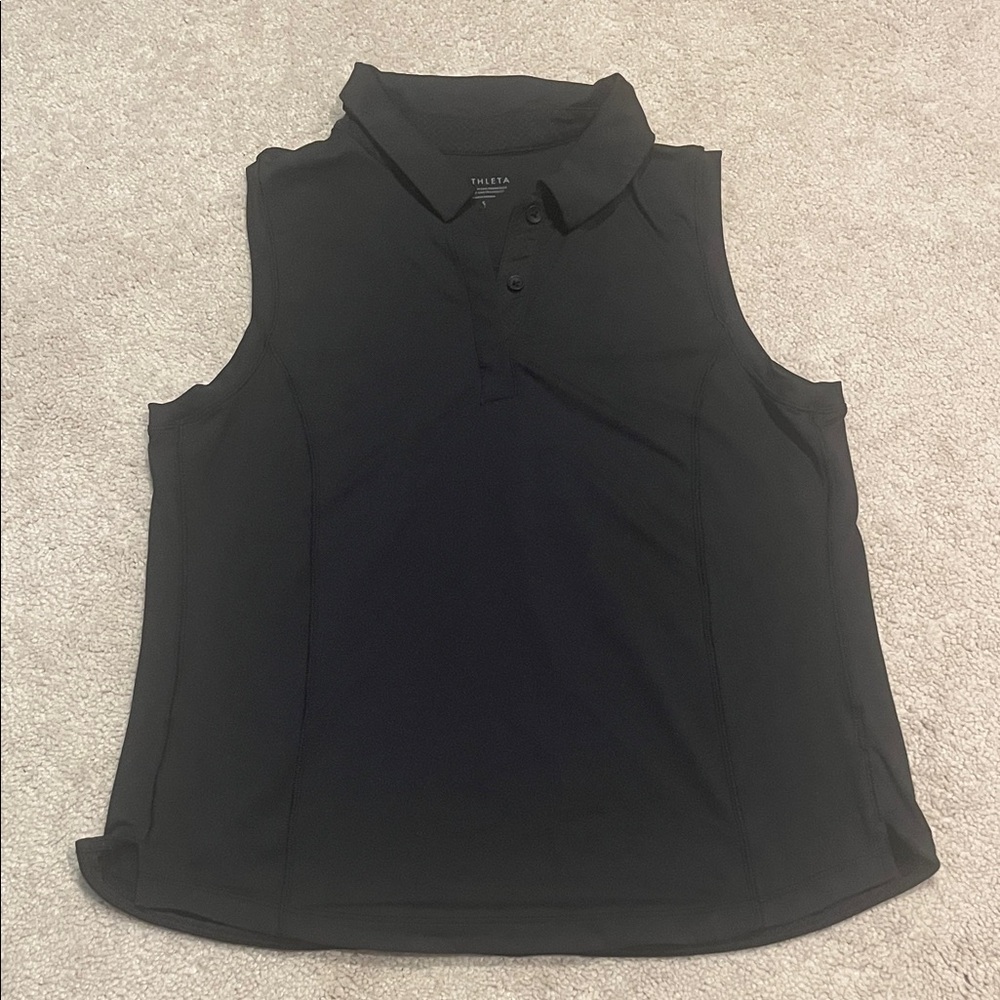 Athleta Black Sleeveless collared button fitted top